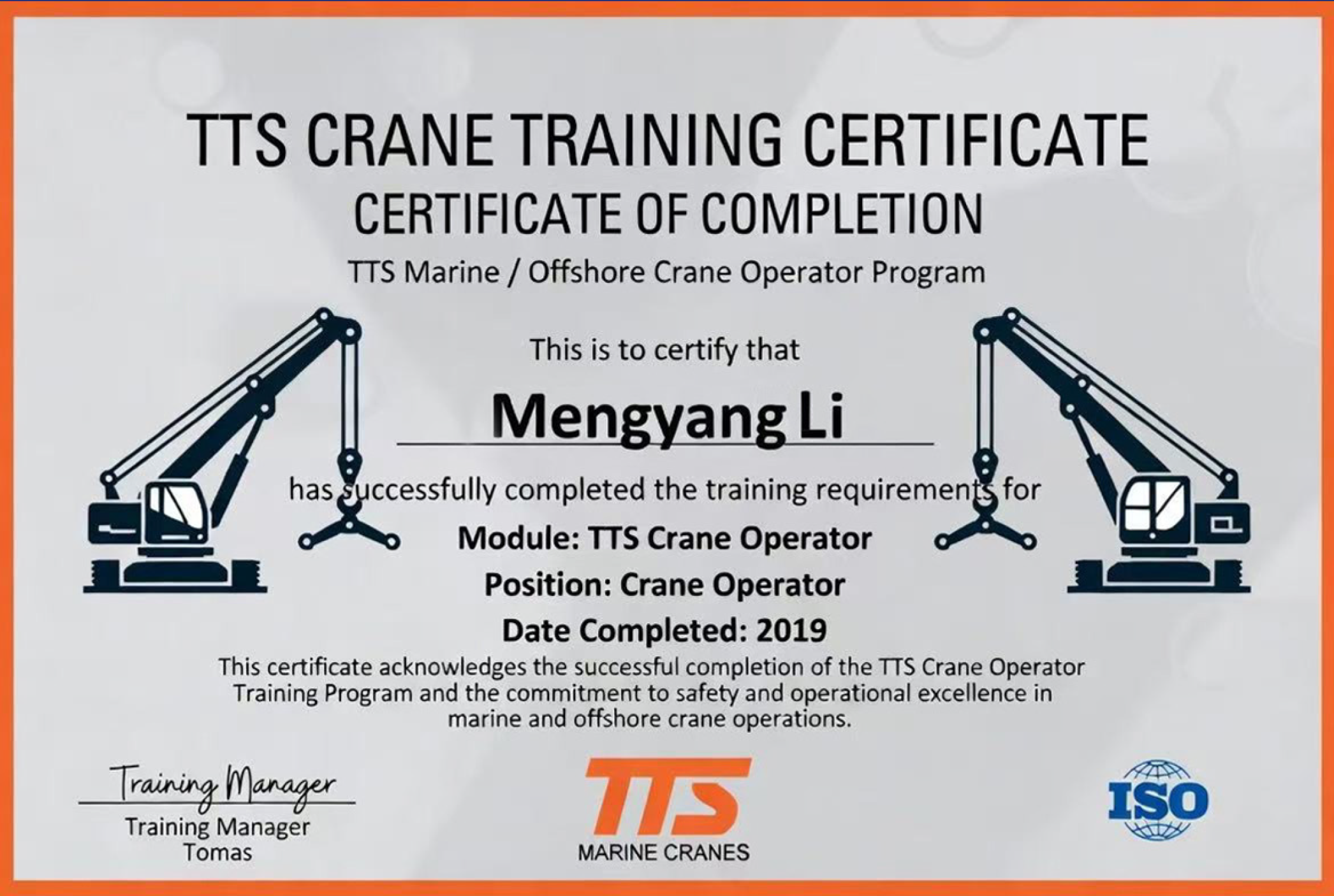 Engineer training certificate 4